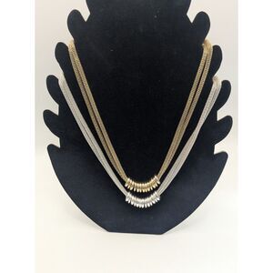 Vintage 80s Multi Strand Serpentine Mesh Sliding Ring Collar Necklace Set 16/18"